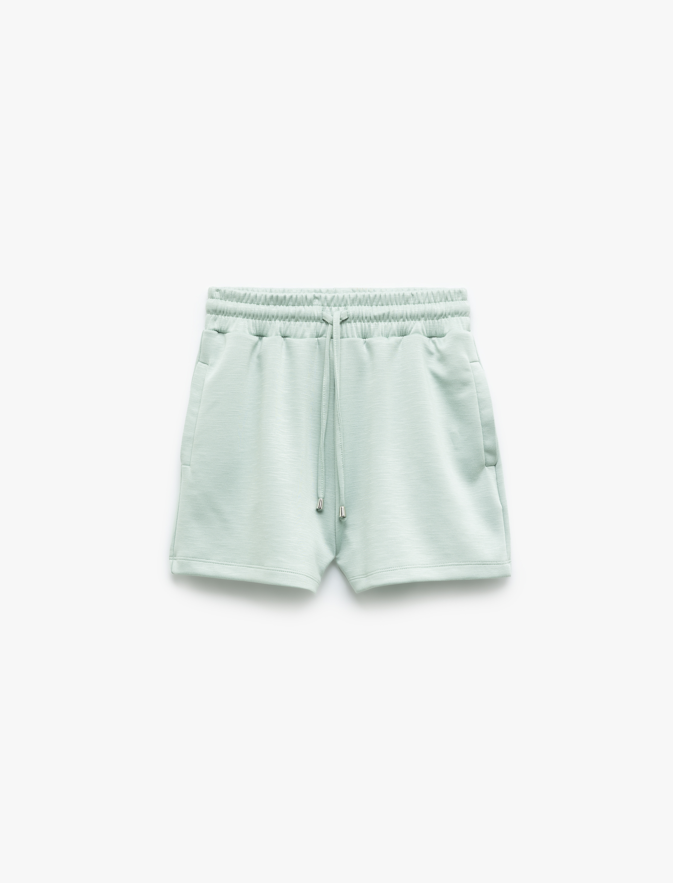   Scuba Kumaş Beli Lastikli Bağlamalı Cep Detaylı Mini Şort