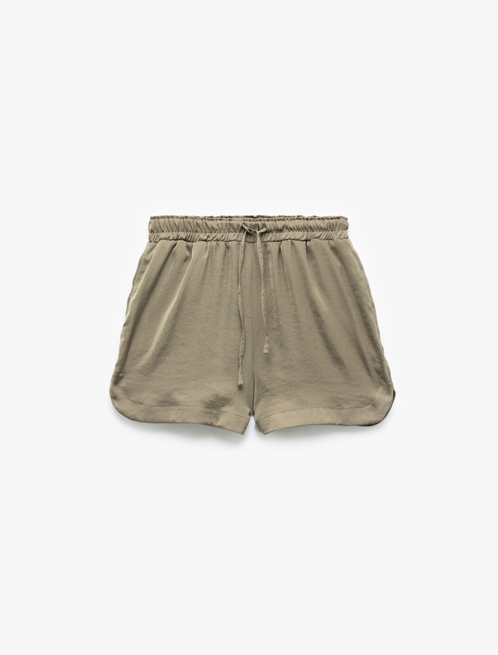  Beli Lastikli Bağlamalı Loose Fit Cepli Aerobin Saten Mini Şort