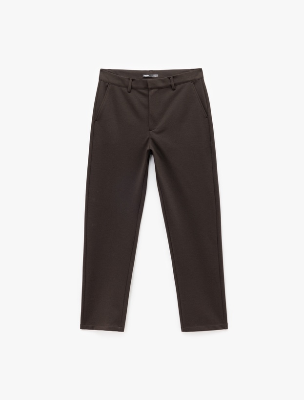 Viskon Karışımlı Pike Kumaş Katlamalı Paça Slim Fit Chino Pantolon_2
