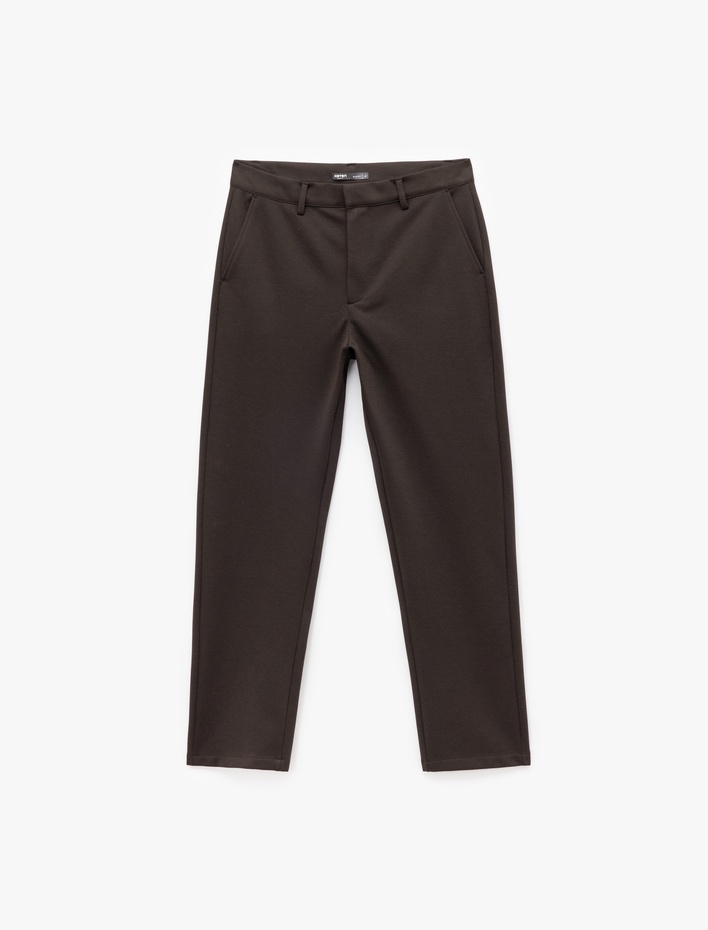  Viskon Karışımlı Pike Kumaş Katlamalı Paça Slim Fit Chino Pantolon