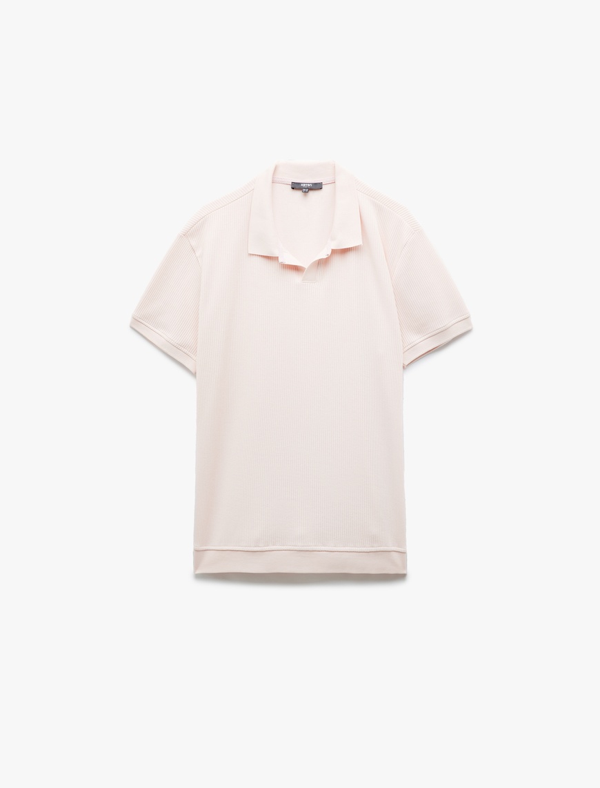   Pamuklu Kısa Kollu Dokulu Regular Fit Polo Yaka Tişört