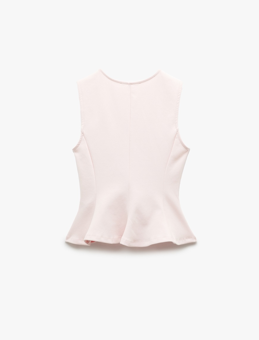   Pamuklu Slim Fit Bisiklet Yaka Volanlı Kolsuz Bluz