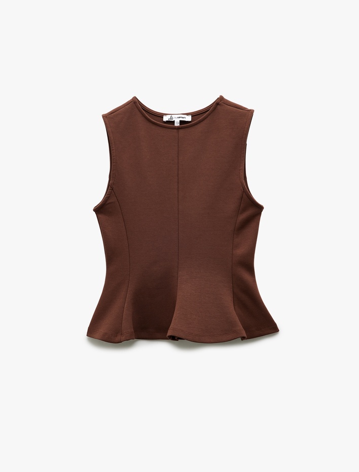  Pamuklu Slim Fit Bisiklet Yaka Volanlı Kolsuz Bluz
