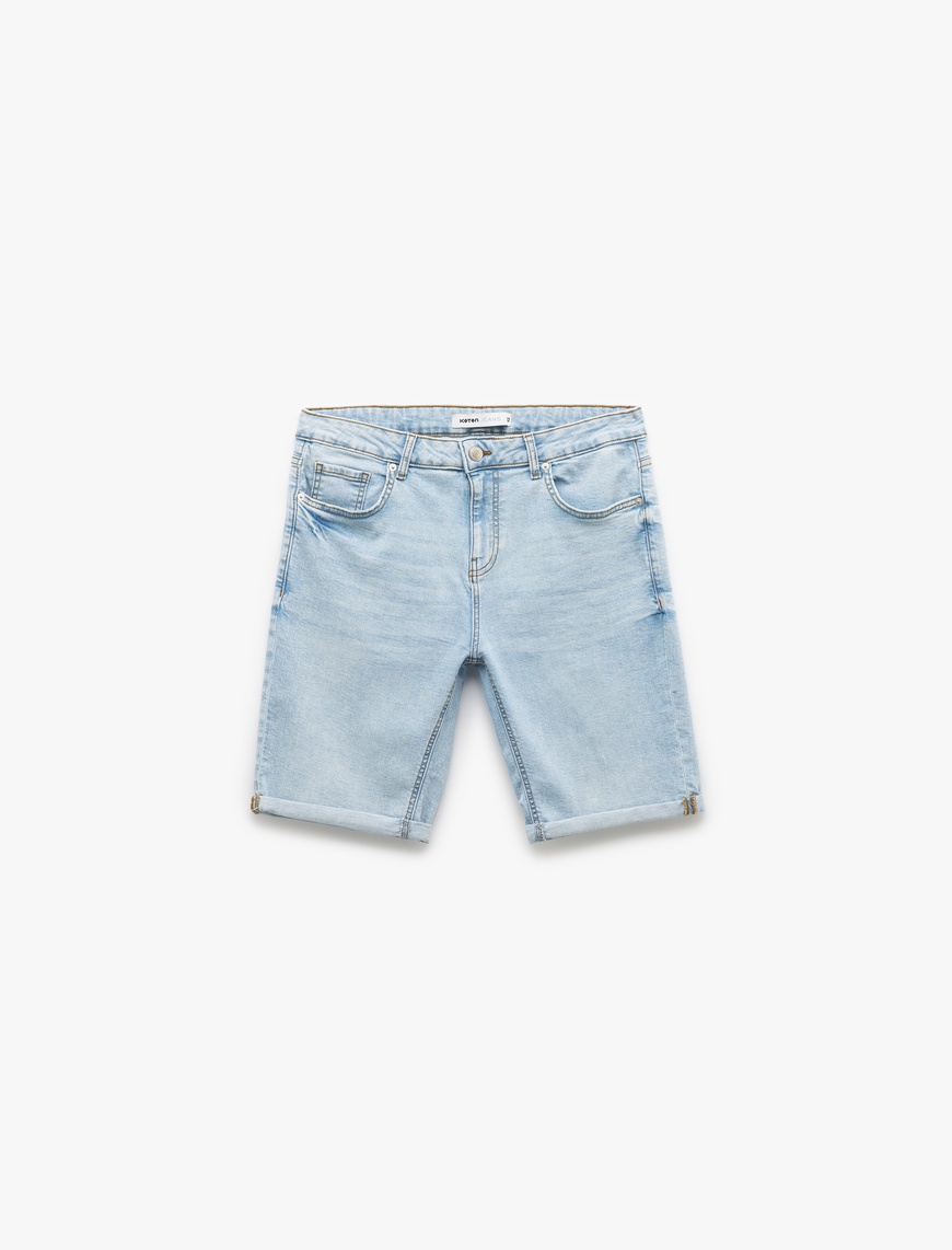   Oversize Kot Şort Bermuda Cep Detaylı Pamuklu