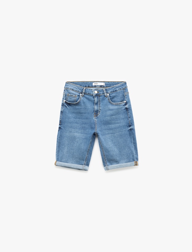 Oversize Kot Şort Bermuda Cep Detaylı Pamuklu_3
