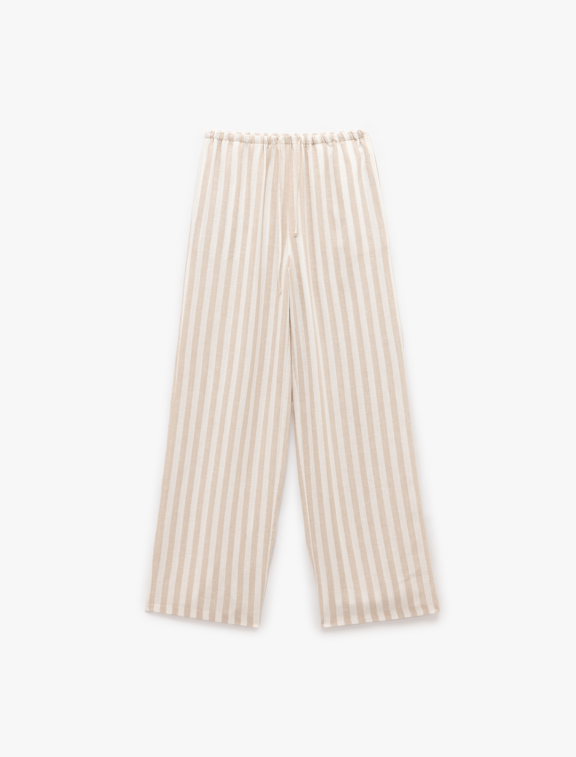 Koton Kadın Beli Bağcıklı Cepli Düz Geniş Paça Keten Pantolon -1