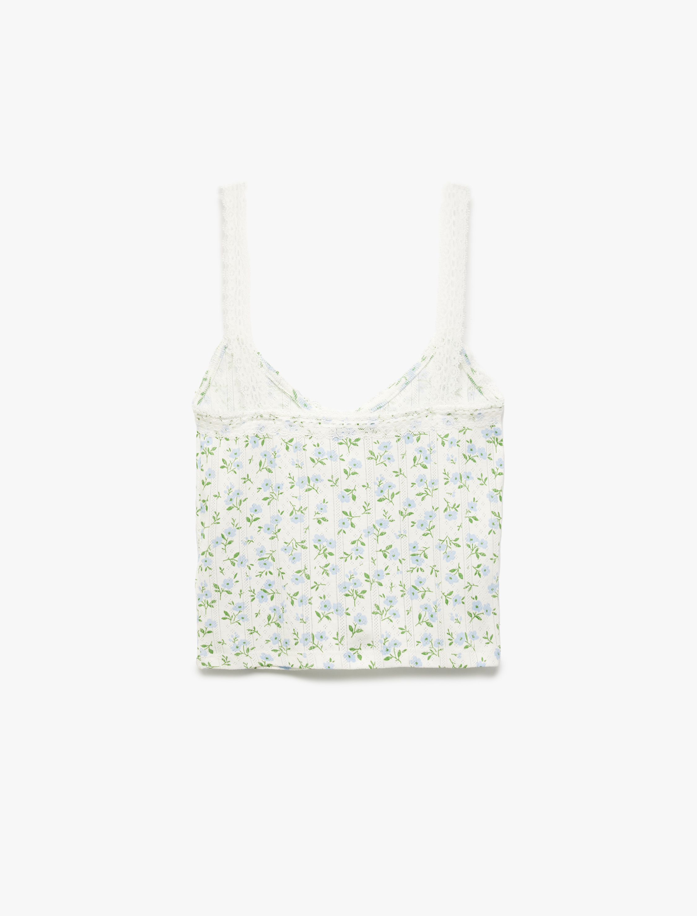   Koton X Sibil Çetinkaya -  Pamuklu V Yaka Dantel Detaylı Askılı Çiçekli Atlet