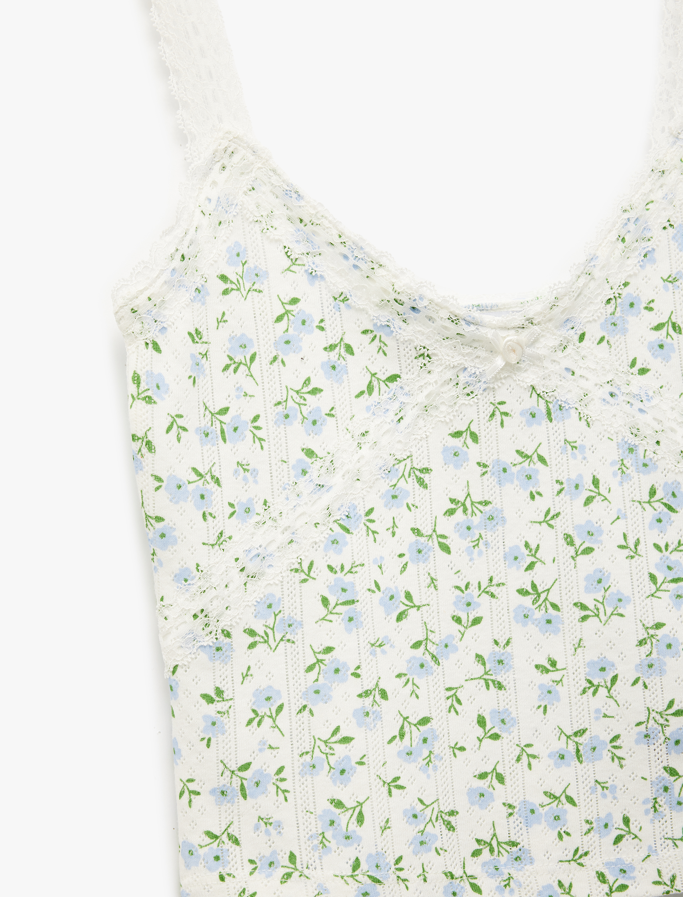   Koton X Sibil Çetinkaya -  Pamuklu V Yaka Dantel Detaylı Askılı Çiçekli Atlet