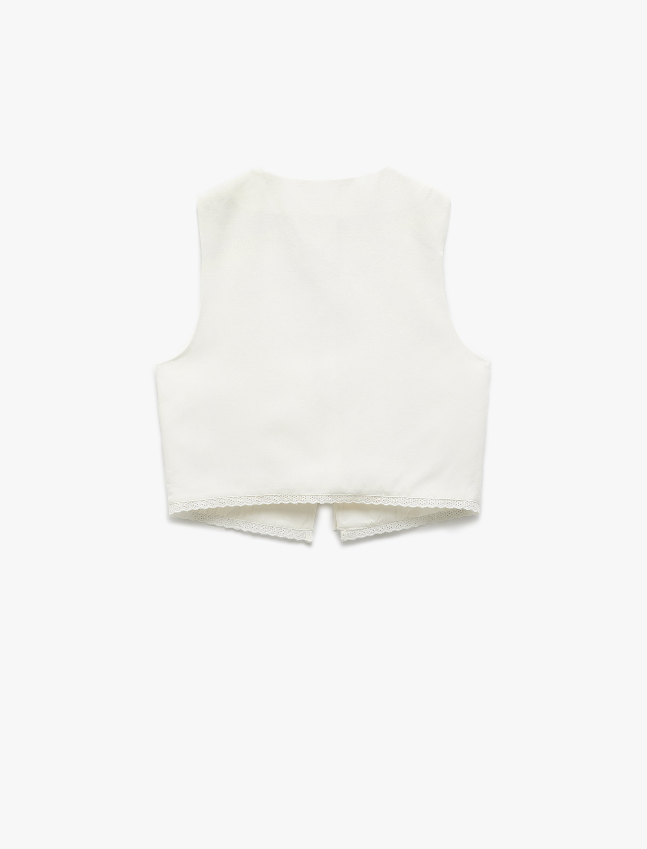   Koton X Sibil Çetinkaya - Keten Karışımlı Fiyonklu V Yaka Önden Bağlama Detaylı Yelek