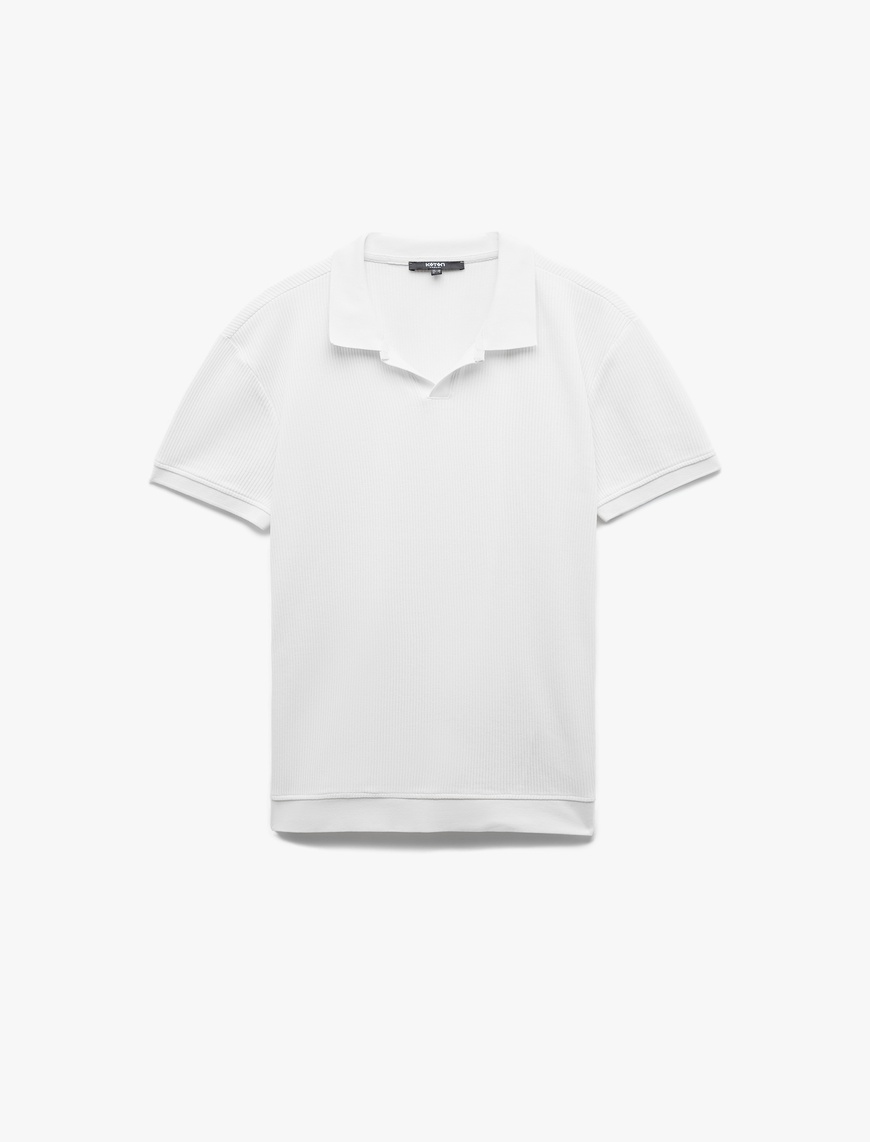   Pamuklu Kısa Kollu Dokulu Regular Fit Polo Yaka Tişört