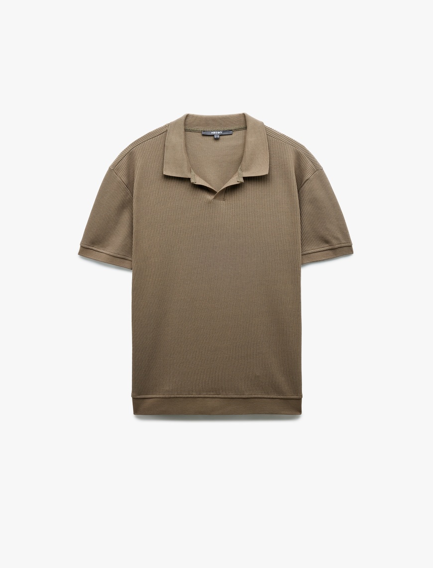   Pamuklu Kısa Kollu Dokulu Regular Fit Polo Yaka Tişört