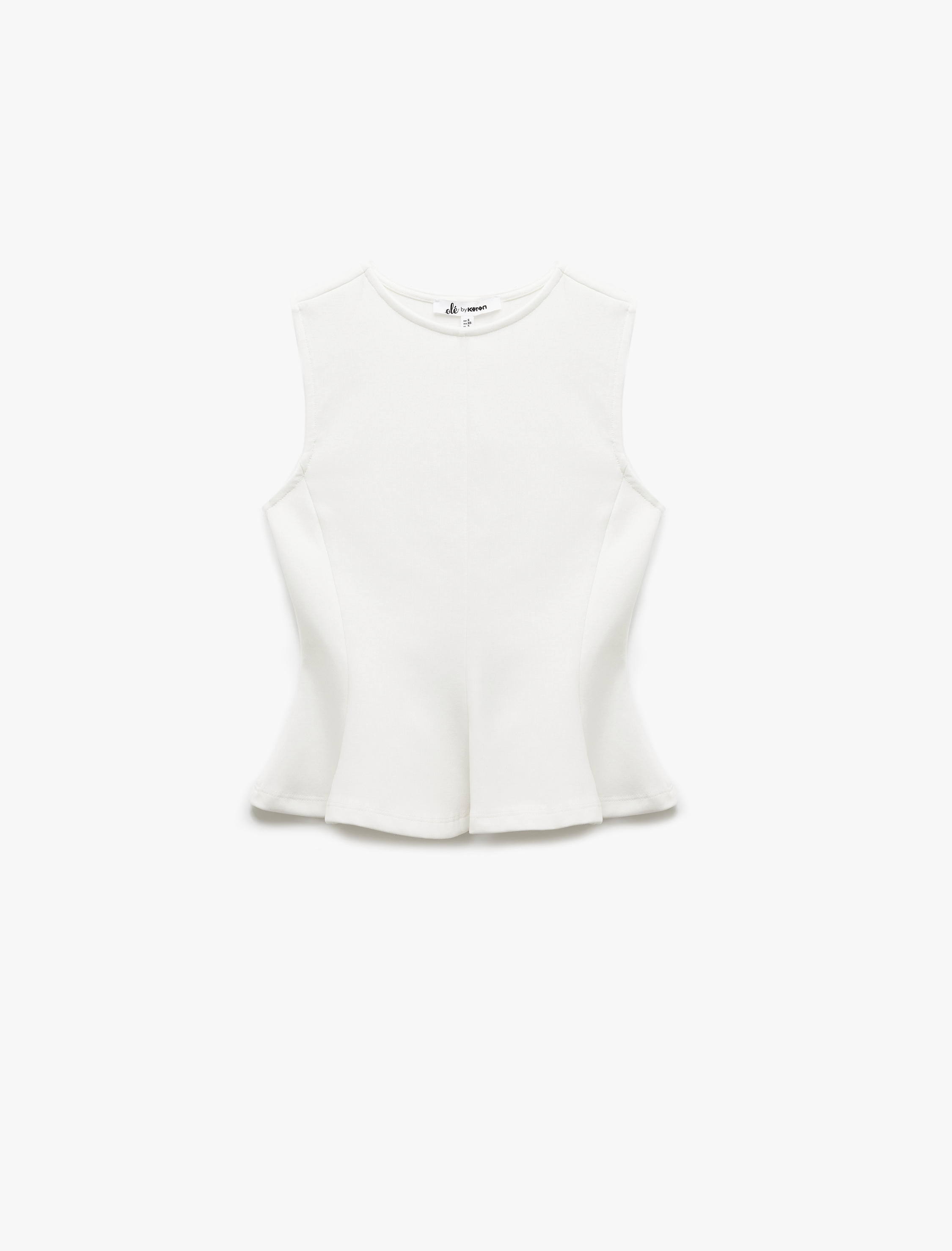 Koton Kadın Pamuklu Slim Fit Bisiklet Yaka Volanlı Kolsuz Bluz -1