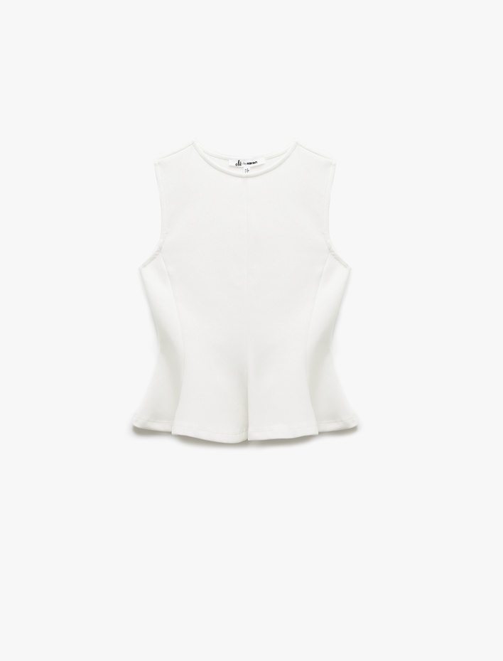  Pamuklu Slim Fit Bisiklet Yaka Volanlı Kolsuz Bluz