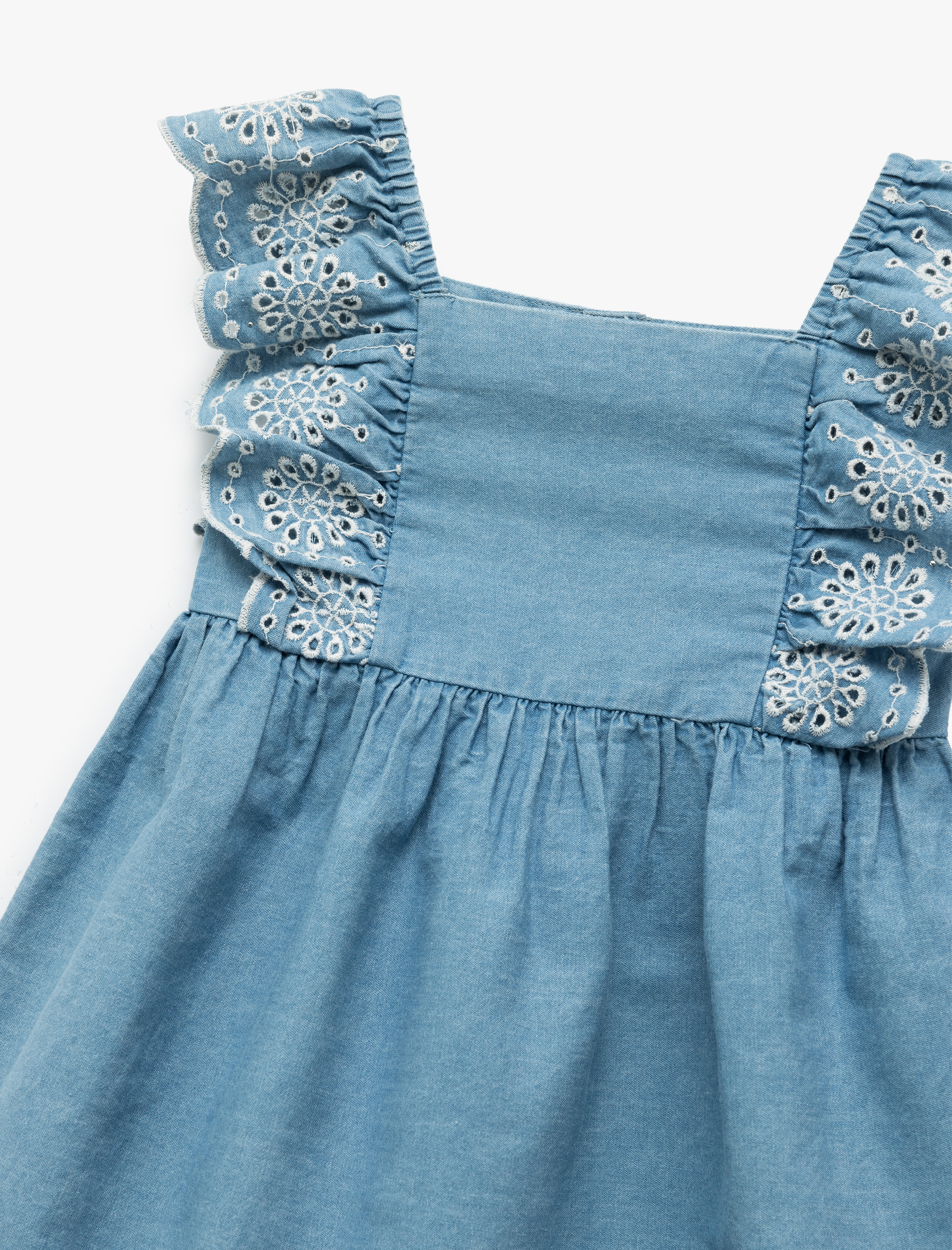 Kız Bebek Fırfır detaylı Kare Yaka A Kesim Brodeli Elbise