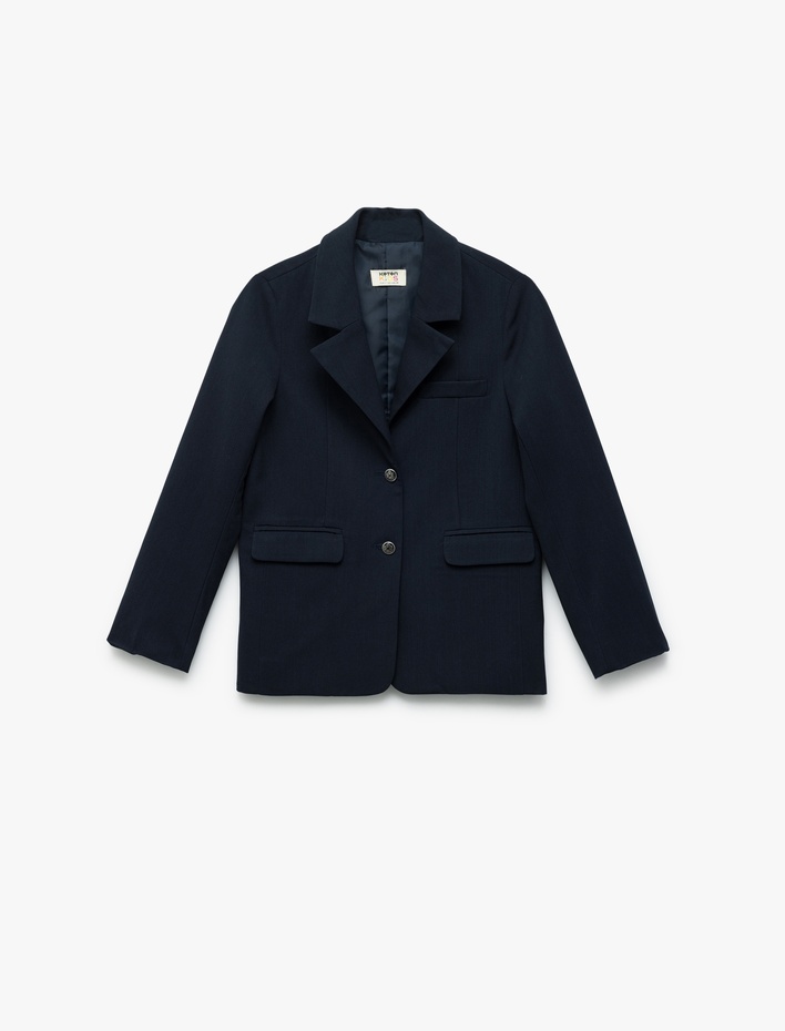 Kız Çocuk Viskon Karışımlı Kruvaze Yaka Uzun Kollu Basic Okul Ceketi