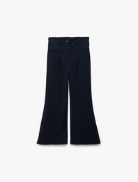 Pileli Viskon Karışımlı Geniş Paça Pantolon