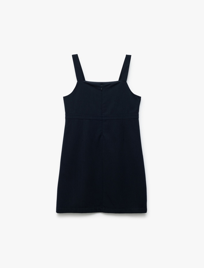 Kız Çocuk Kare Yaka Viskon Karışımlı Askılı Basic Jile Okul Elbisesi