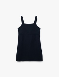 Kare Yaka Viskon Karışımlı Askılı Basic Jile Okul Elbisesi