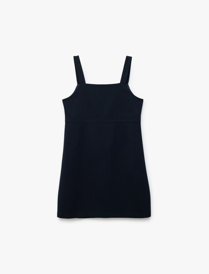 Kız Çocuk Kare Yaka Viskon Karışımlı Askılı Basic Jile Okul Elbisesi