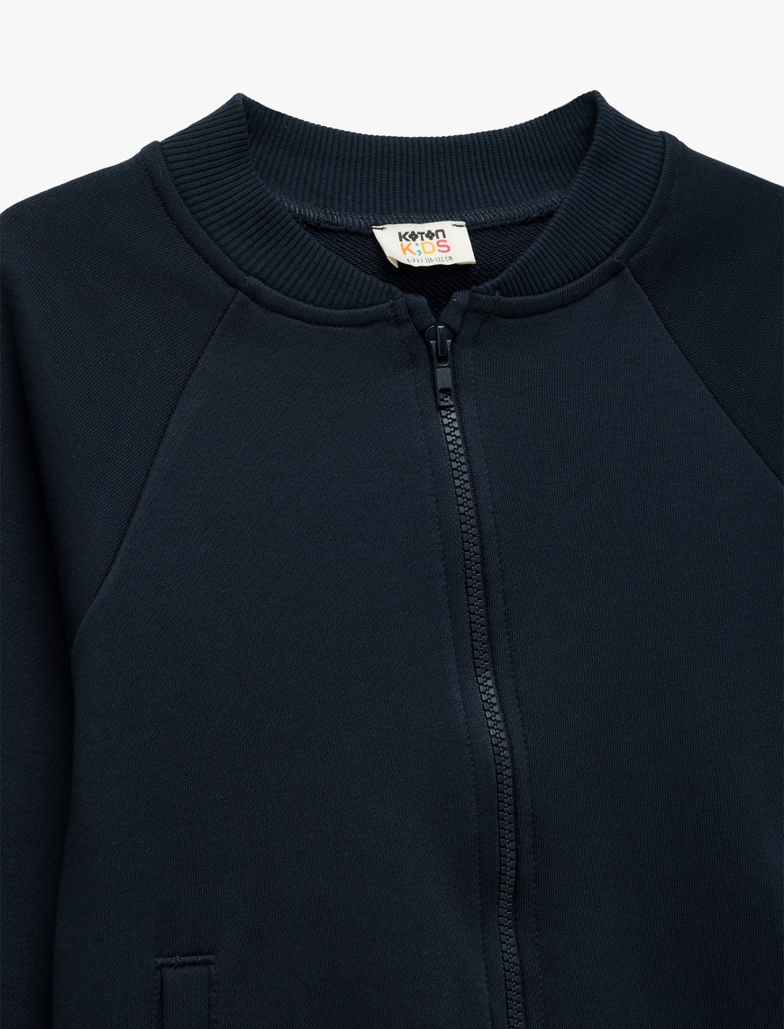  Erkek Çocuk Uzun Kollu Bisiklet Yaka Cepli Basic Fermuarlı Okul Sweatshirt