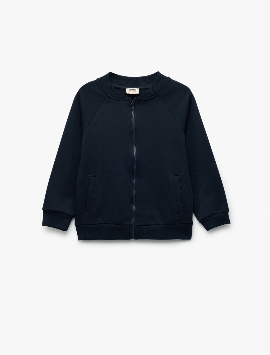  Erkek Çocuk Uzun Kollu Bisiklet Yaka Cepli Basic Fermuarlı Okul Sweatshirt