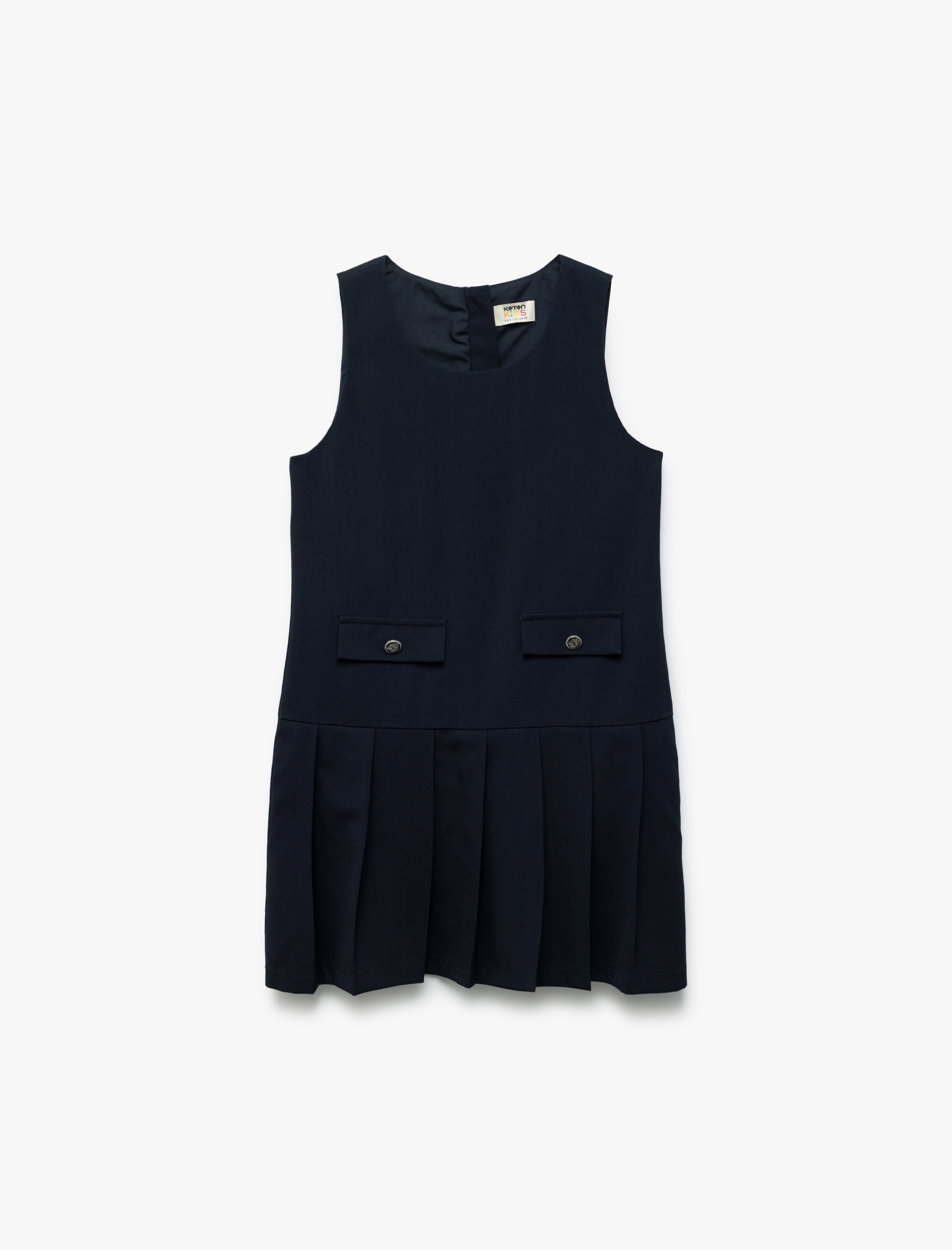  Kız Çocuk Bisiklet Yaka Kolsuz Pileli Viskon Karışımlı Jile Elbise