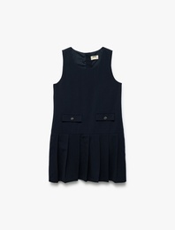 Bisiklet Yaka Kolsuz Pileli Viskon Karışımlı Jile Elbise