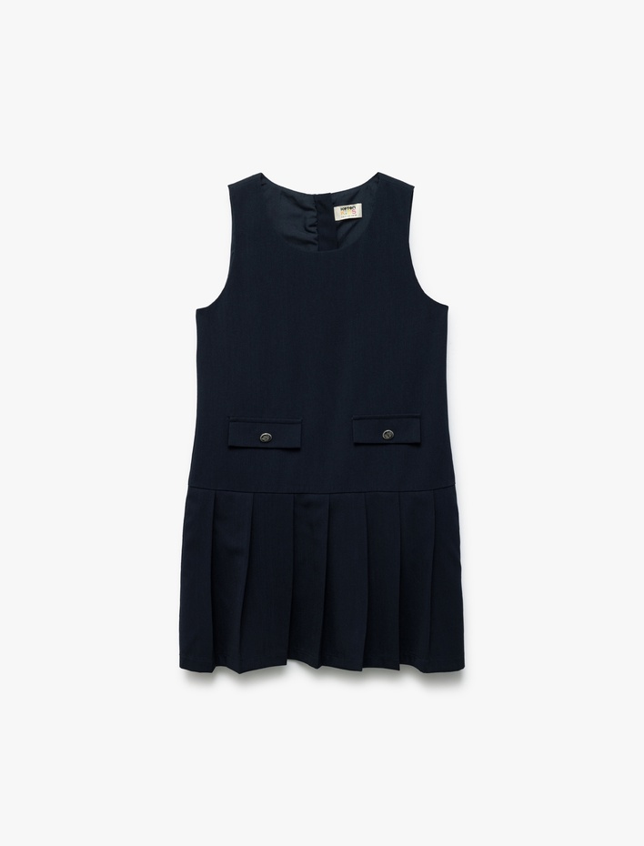 Kız Çocuk Bisiklet Yaka Kolsuz Pileli Viskon Karışımlı Jile Elbise