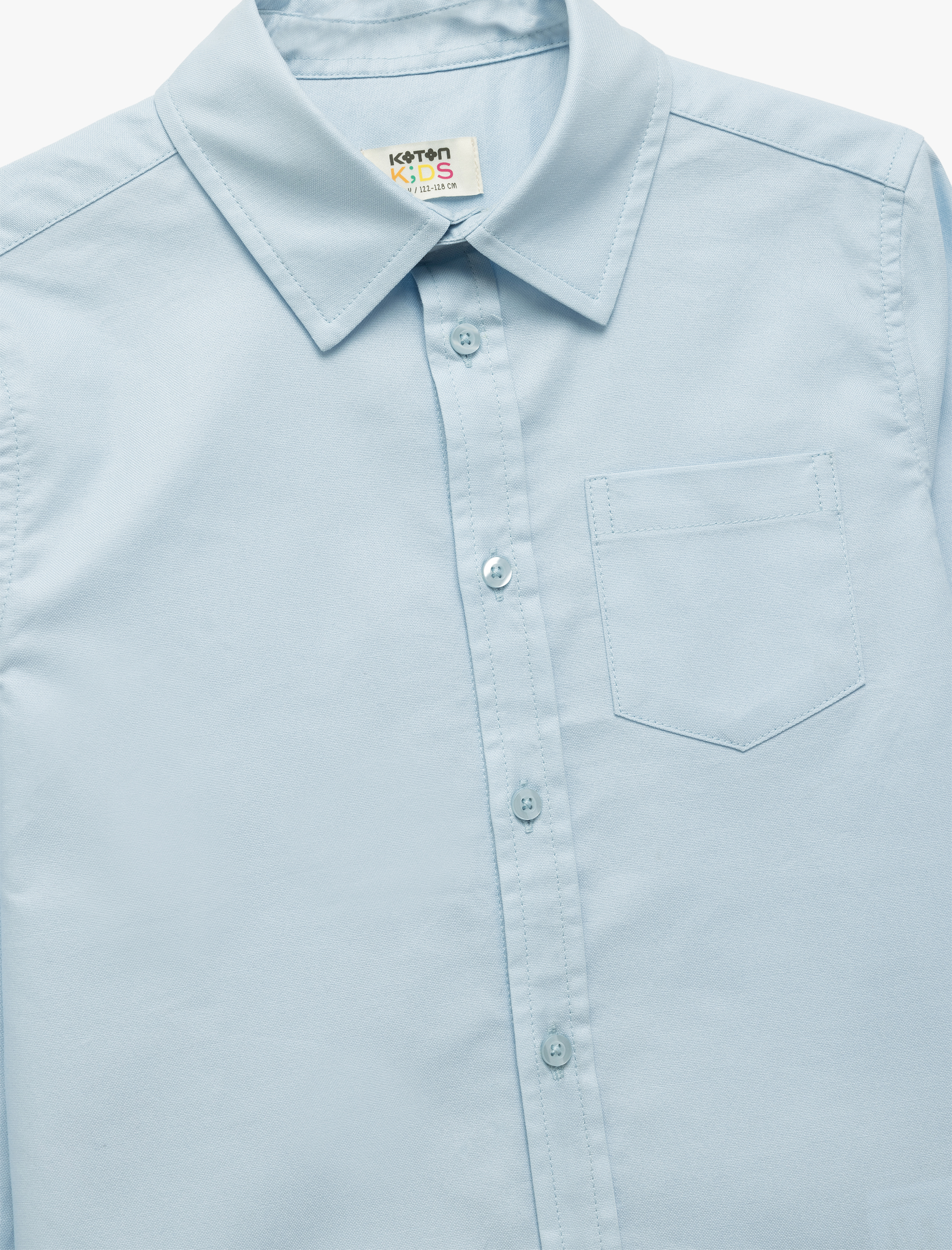  Erkek Çocuk Pamuklu Uzun Kollu Klasik Yaka Tek Cepli Basic Gömlek