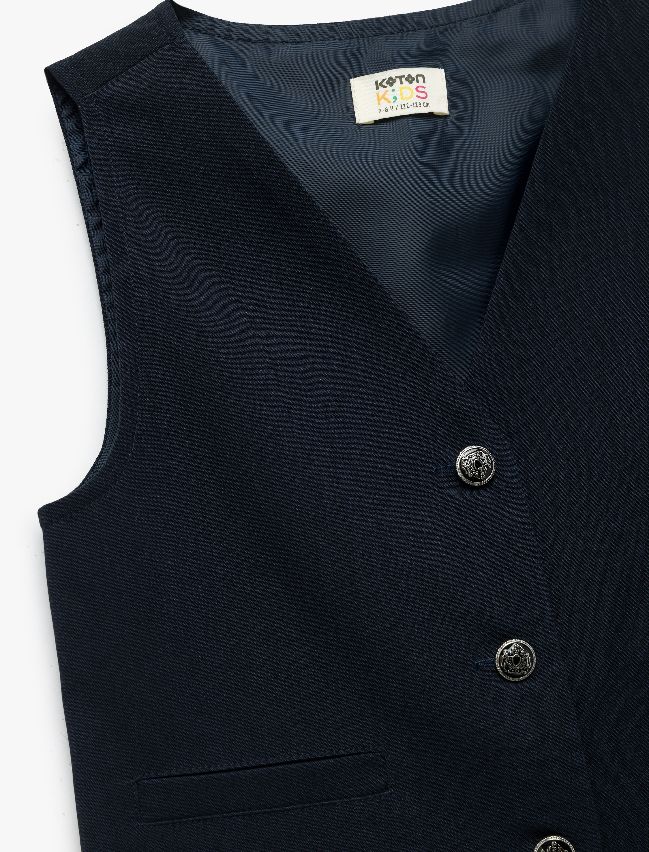  Kız Çocuk V Yaka Kolsuz Viskon Karışımlı Düğmeli Basic Okul Yeleği