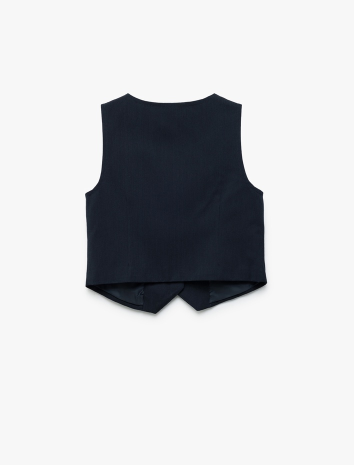 Kız Çocuk V Yaka Kolsuz Viskon Karışımlı Düğmeli Basic Okul Yeleği