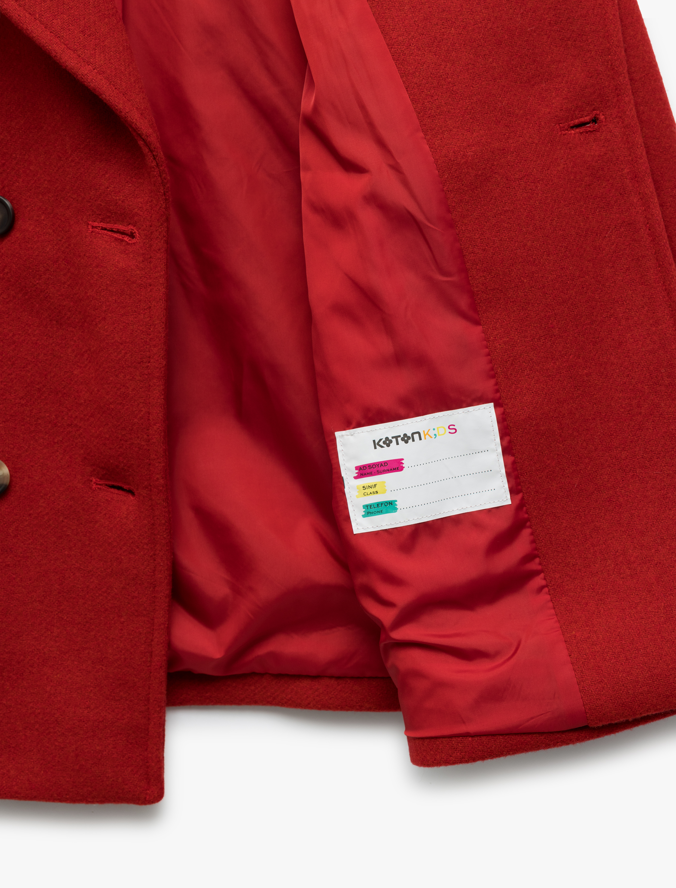  Kız Çocuk Kruvaze Yaka Düğmeli Uzun Kollu Ceket