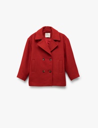 Kruvaze Yaka Düğmeli Uzun Kollu Ceket