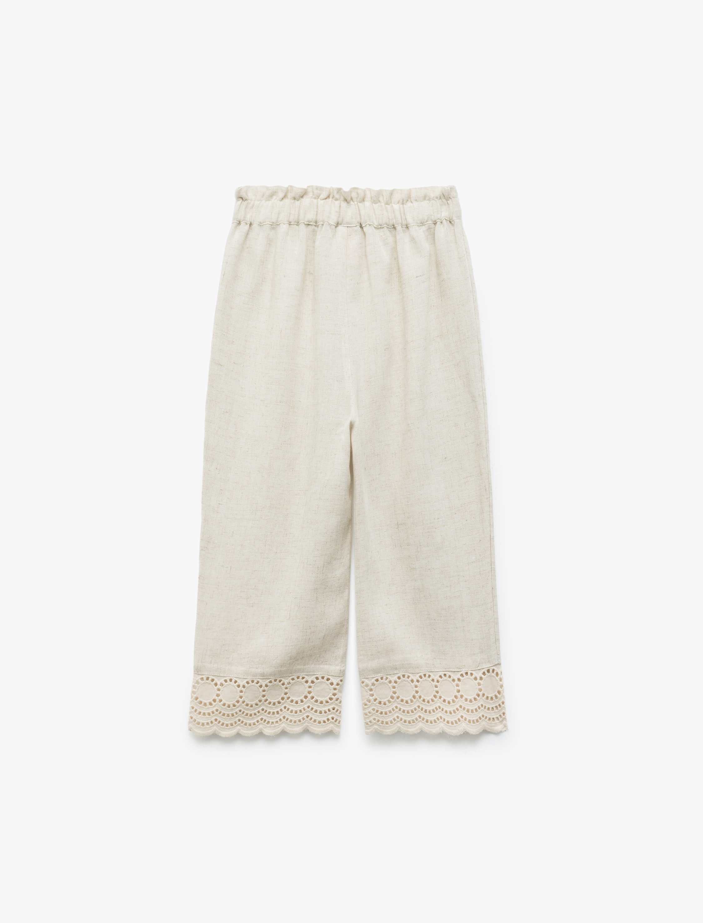  Kız Bebek Viskon ve Keten Karışımlı Beli Lastikli Brodeli Pantolon