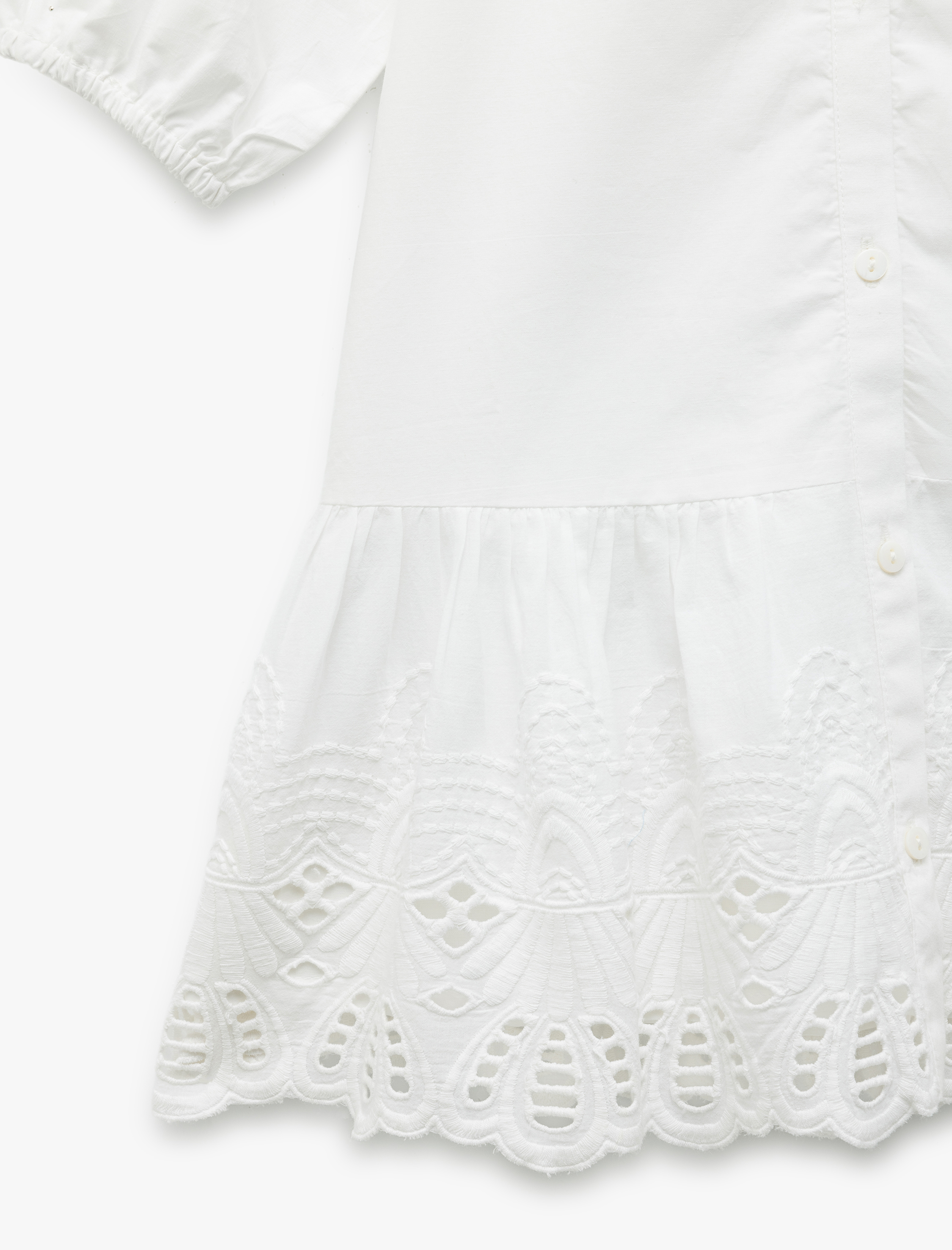  Kız Bebek Bebe Yaka Kısa Kollu Brode Detaylı Pamuklu Elbise