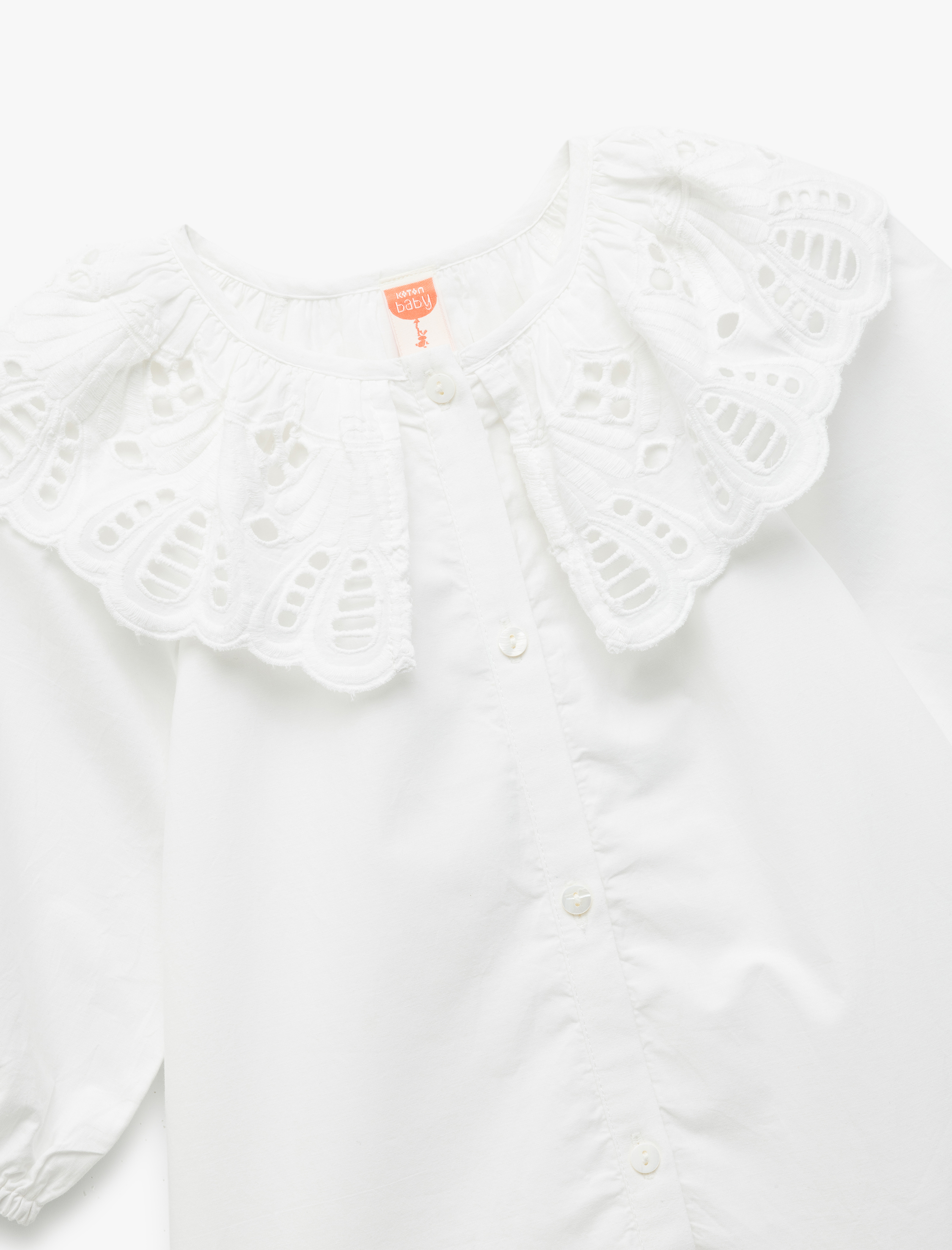  Kız Bebek Bebe Yaka Kısa Kollu Brode Detaylı Pamuklu Elbise