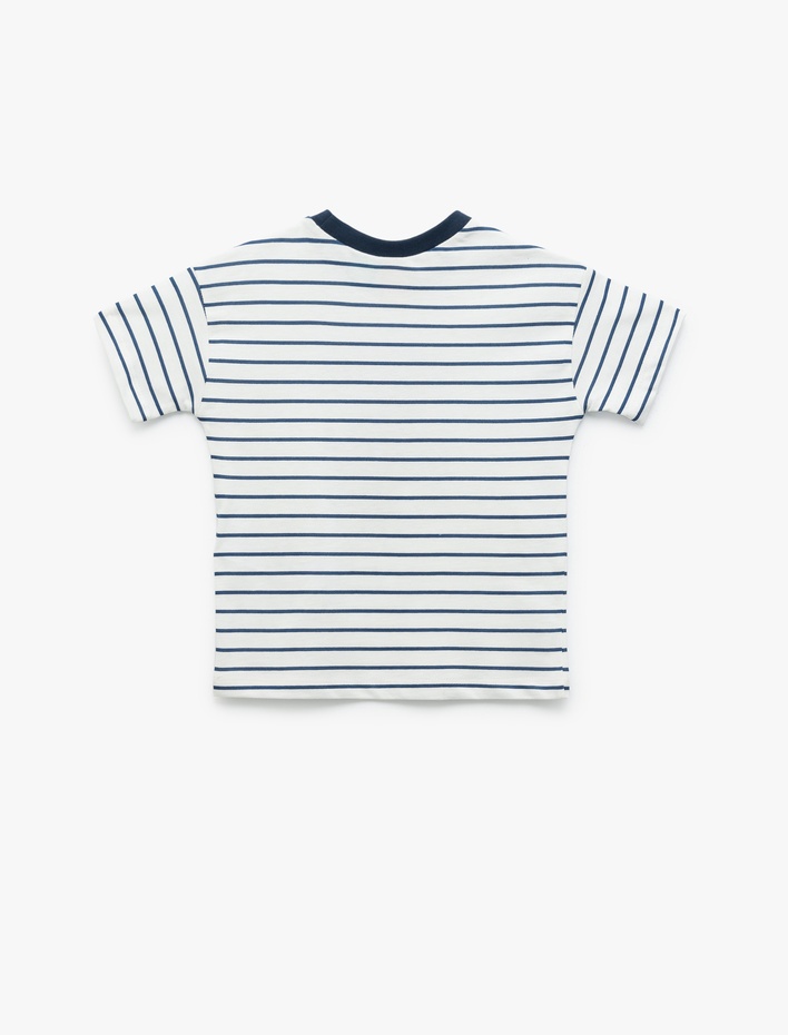 Erkek Bebek Kısa Kollu Bisiklet Yaka Pamuklu Çizgili Lisanslı Mickey Mouse Tişört