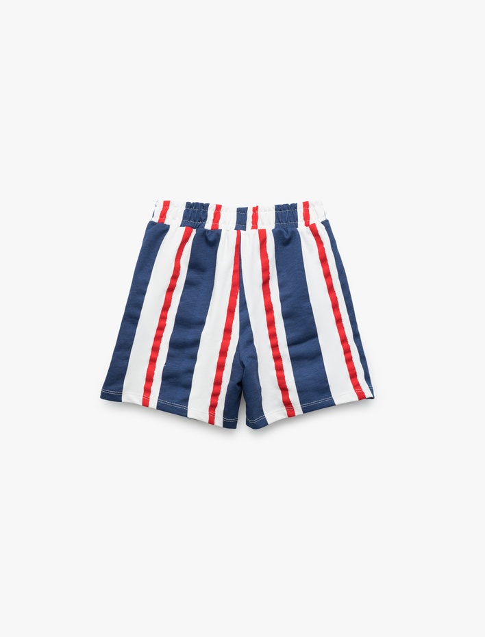 Erkek Bebek Pamuklu Cep Detaylı Çizgili Beli Bağcıklı Şort