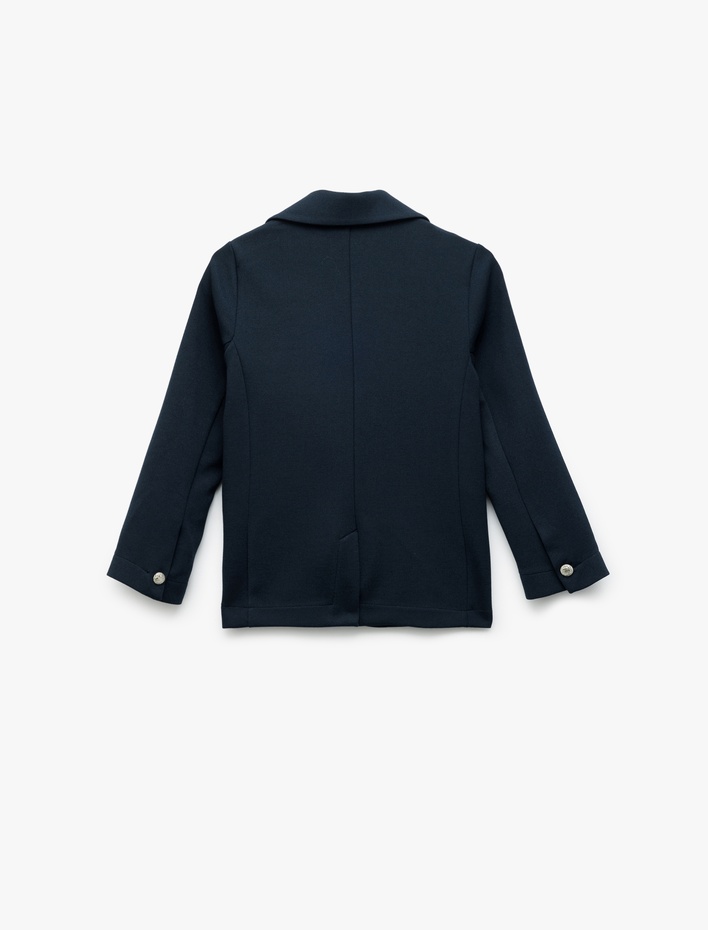 Kız Çocuk Uzun Kollu Kruvaze Yaka Düğmeli Basic Viskon Okul Ceketi