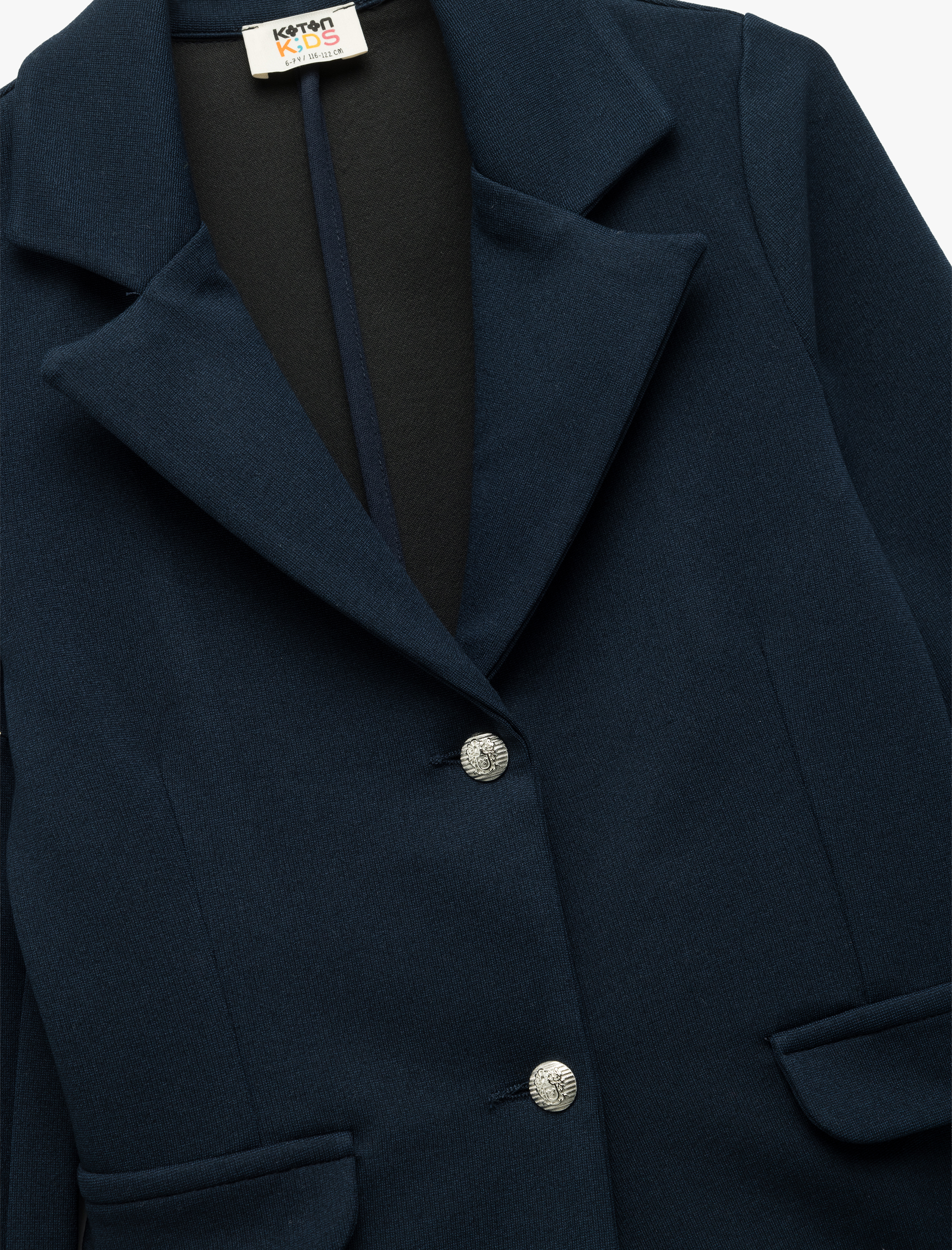  Kız Çocuk Uzun Kollu Kruvaze Yaka Düğmeli Basic Viskon Okul Ceketi