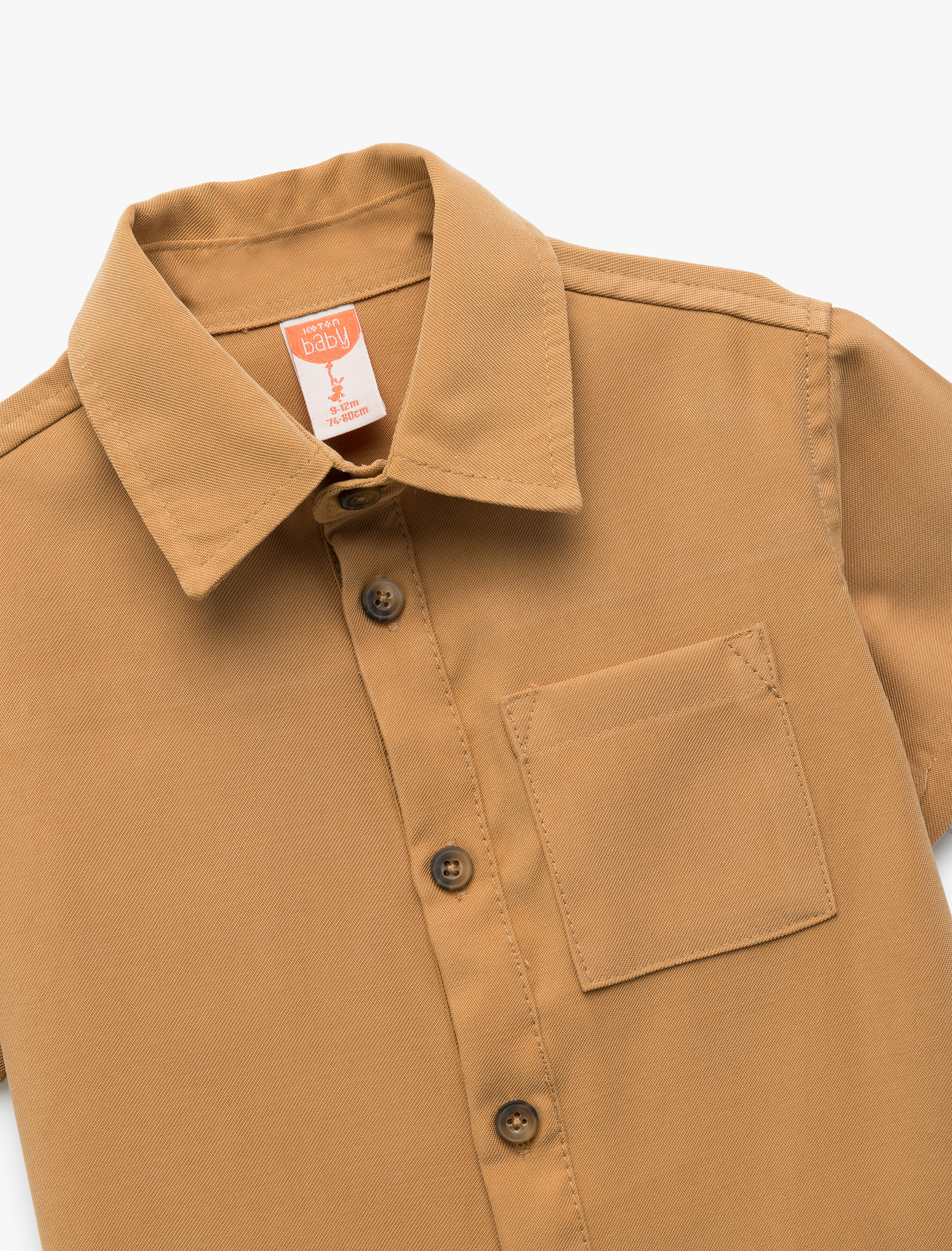 Erkek Bebek Cep Detaylı Düğmeli Basic Viskon Kısa Kollu Gömlek