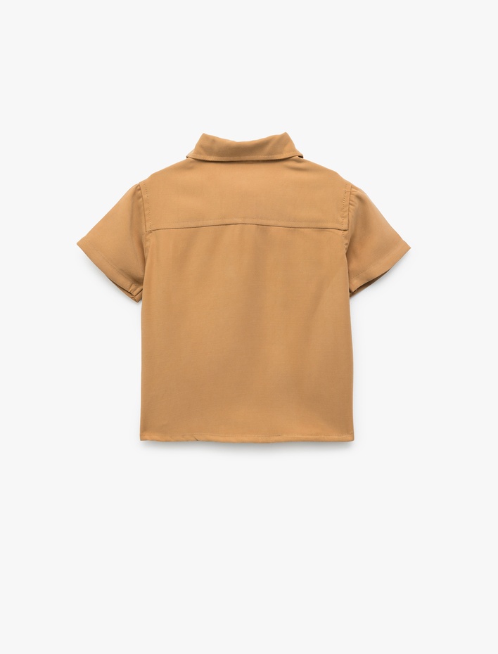 Erkek Bebek Cep Detaylı Düğmeli Basic Viskon Kısa Kollu Gömlek