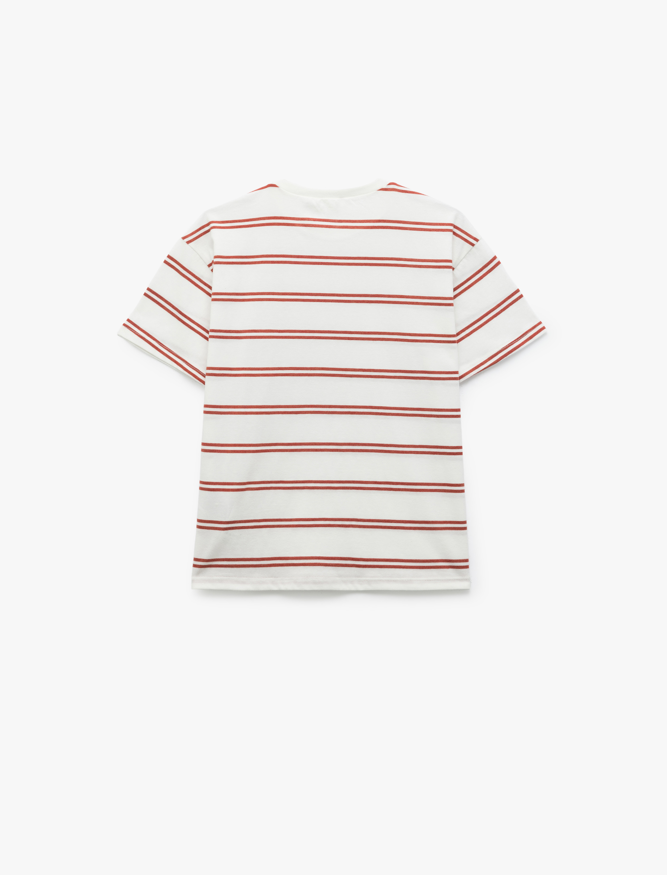  Erkek Çocuk Kısa Kollu Bisiklet Yaka Pamuklu Çizgili Oversize Tişört