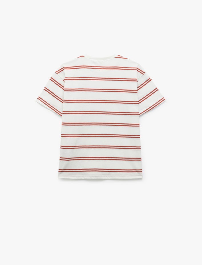 Erkek Çocuk Kısa Kollu Bisiklet Yaka Pamuklu Çizgili Oversize Tişört