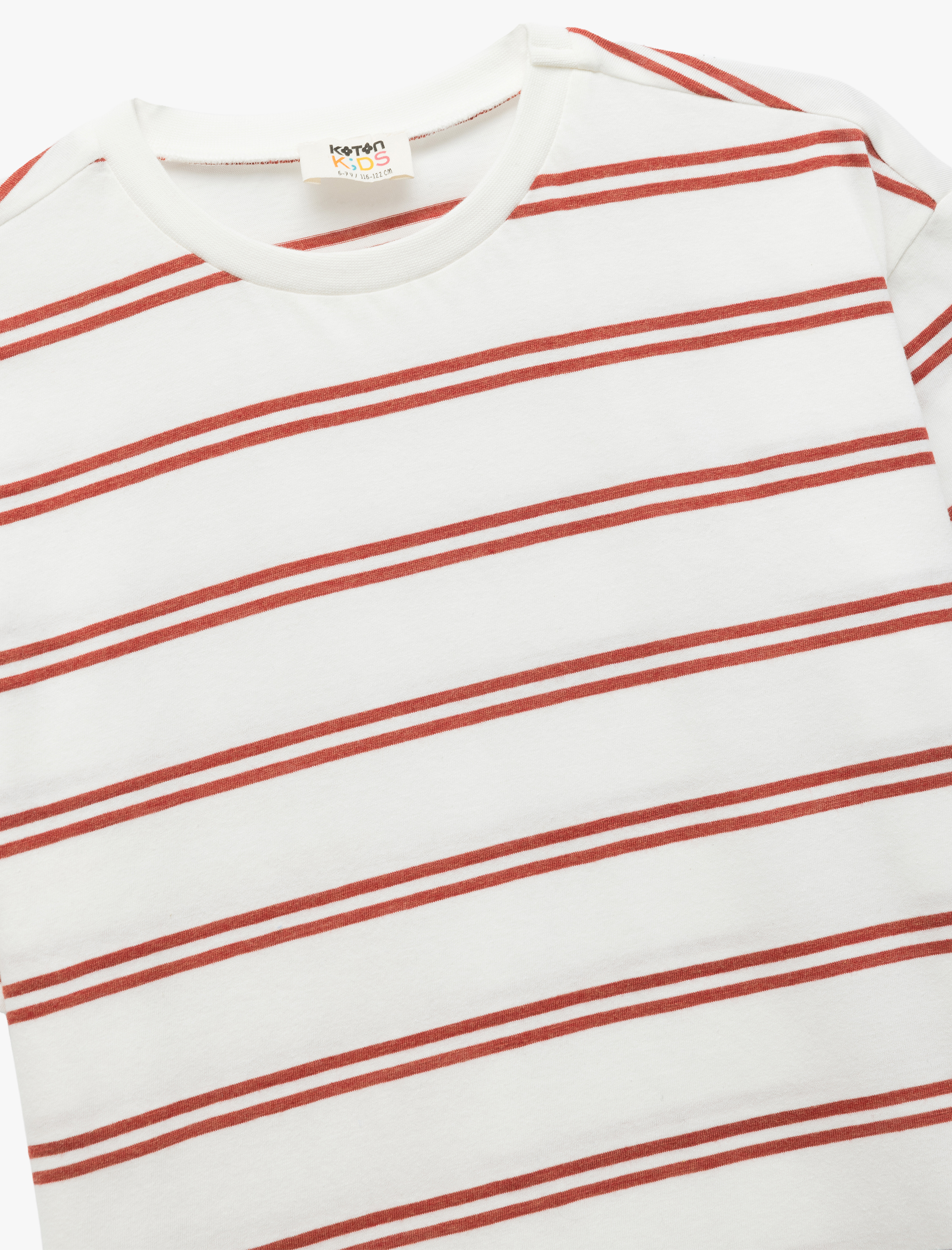  Erkek Çocuk Kısa Kollu Bisiklet Yaka Pamuklu Çizgili Oversize Tişört