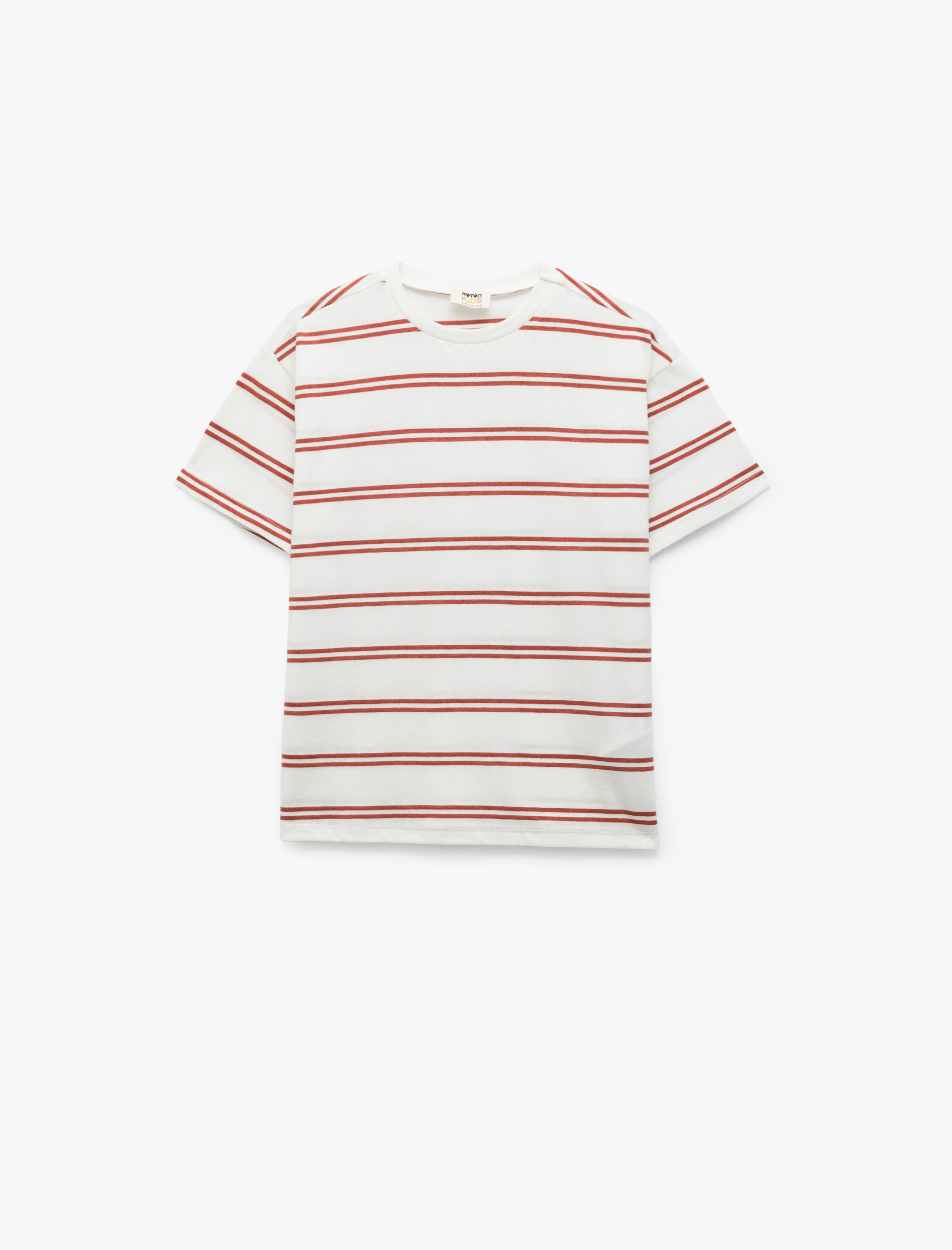  Erkek Çocuk Kısa Kollu Bisiklet Yaka Pamuklu Çizgili Oversize Tişört