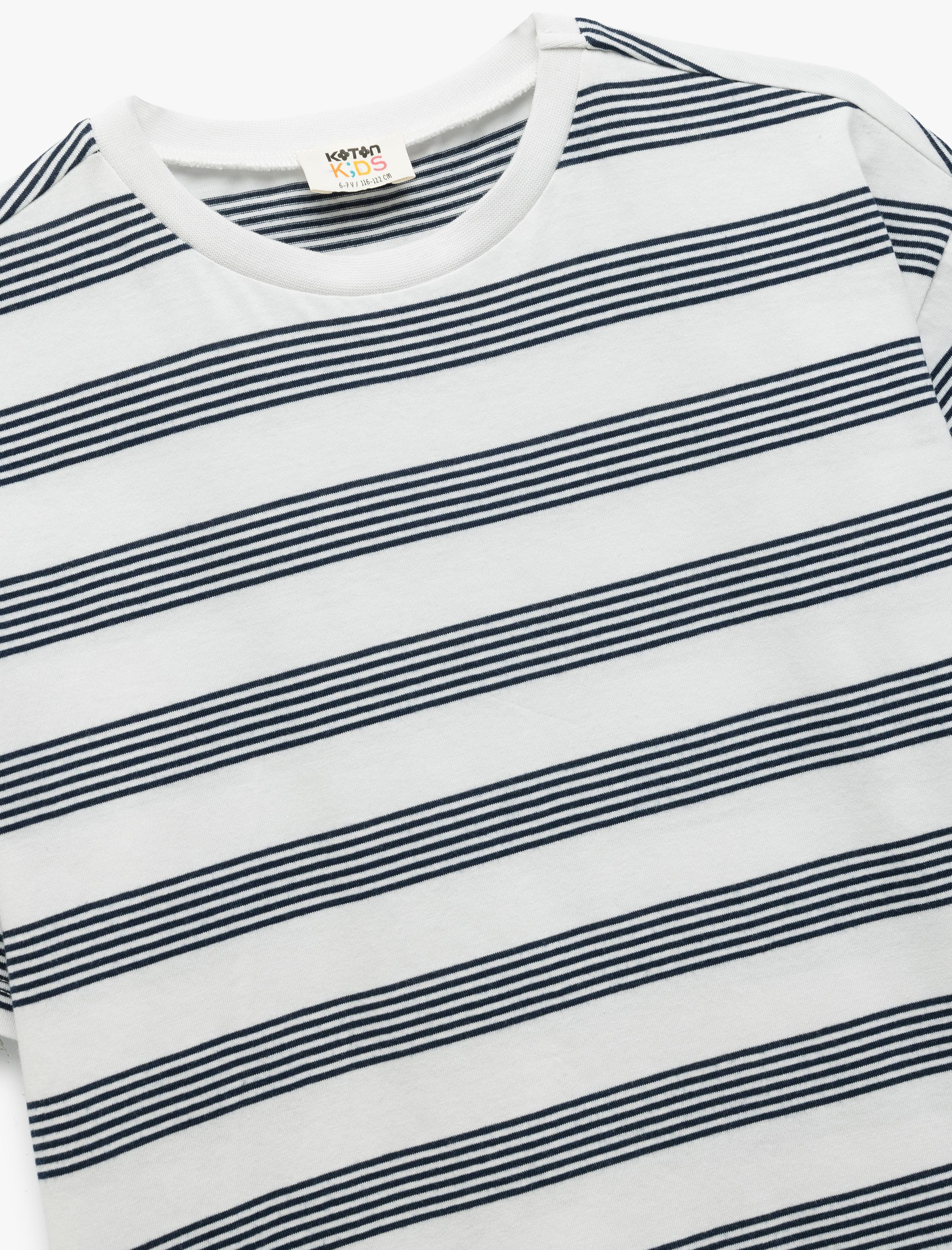  Erkek Çocuk Pamuklu Kısa Kollu Bisiklet Yaka Çizgili Oversize Tişört