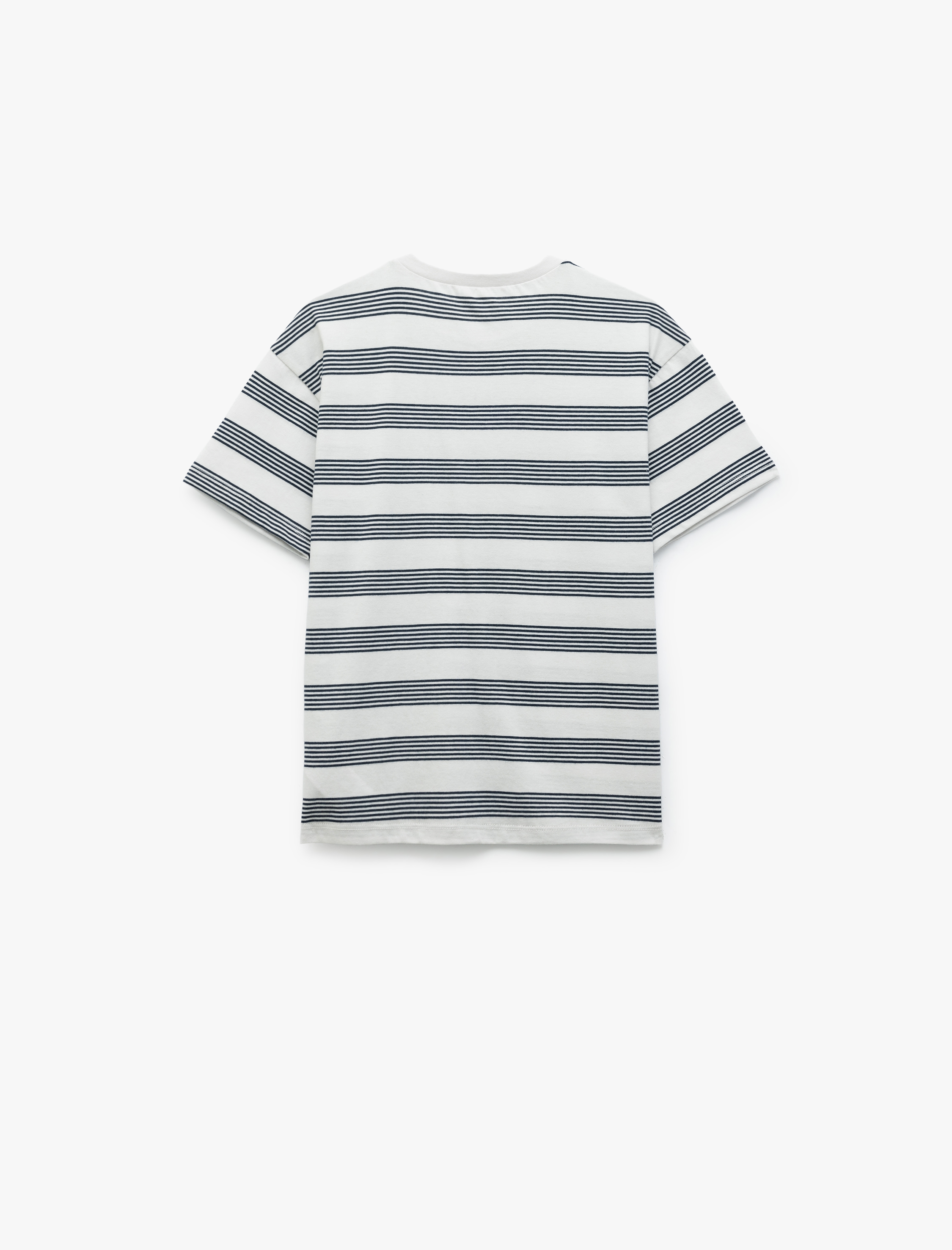  Erkek Çocuk Pamuklu Kısa Kollu Bisiklet Yaka Çizgili Oversize Tişört
