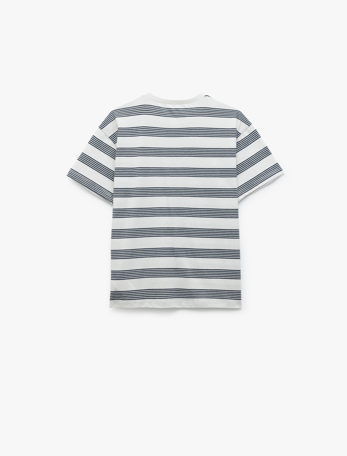 Erkek Çocuk Pamuklu Kısa Kollu Bisiklet Yaka Çizgili Oversize Tişört