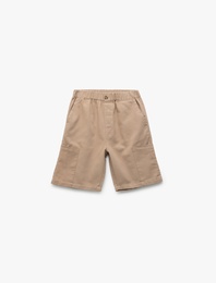 Pamuklu Beli Lastikli Gabardin Cepli Kargo Bermuda Şort